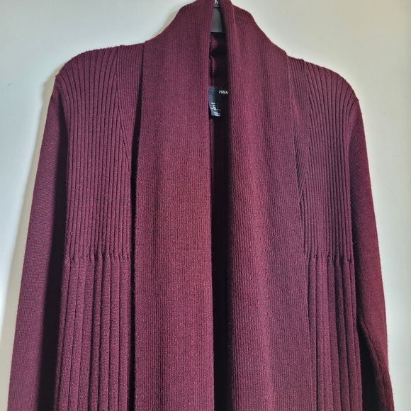 H&M Sz Sm Long Cardigan Sweater Duster Women’s Burgandy Open Front Ribbed Knit - Picture 5 of 11